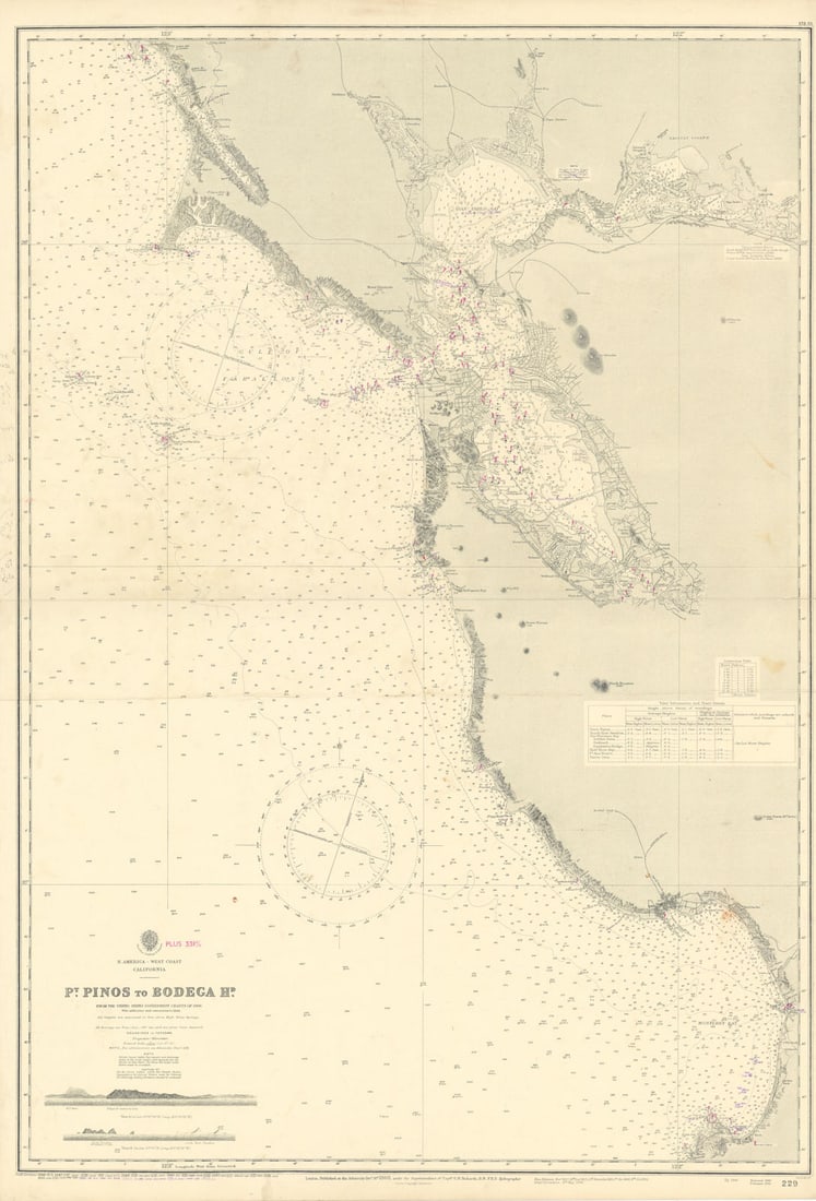 California coast. Monterey San Francisco Bay ADMIRALTY sea chart 1868 (1955) map (1 of 1)