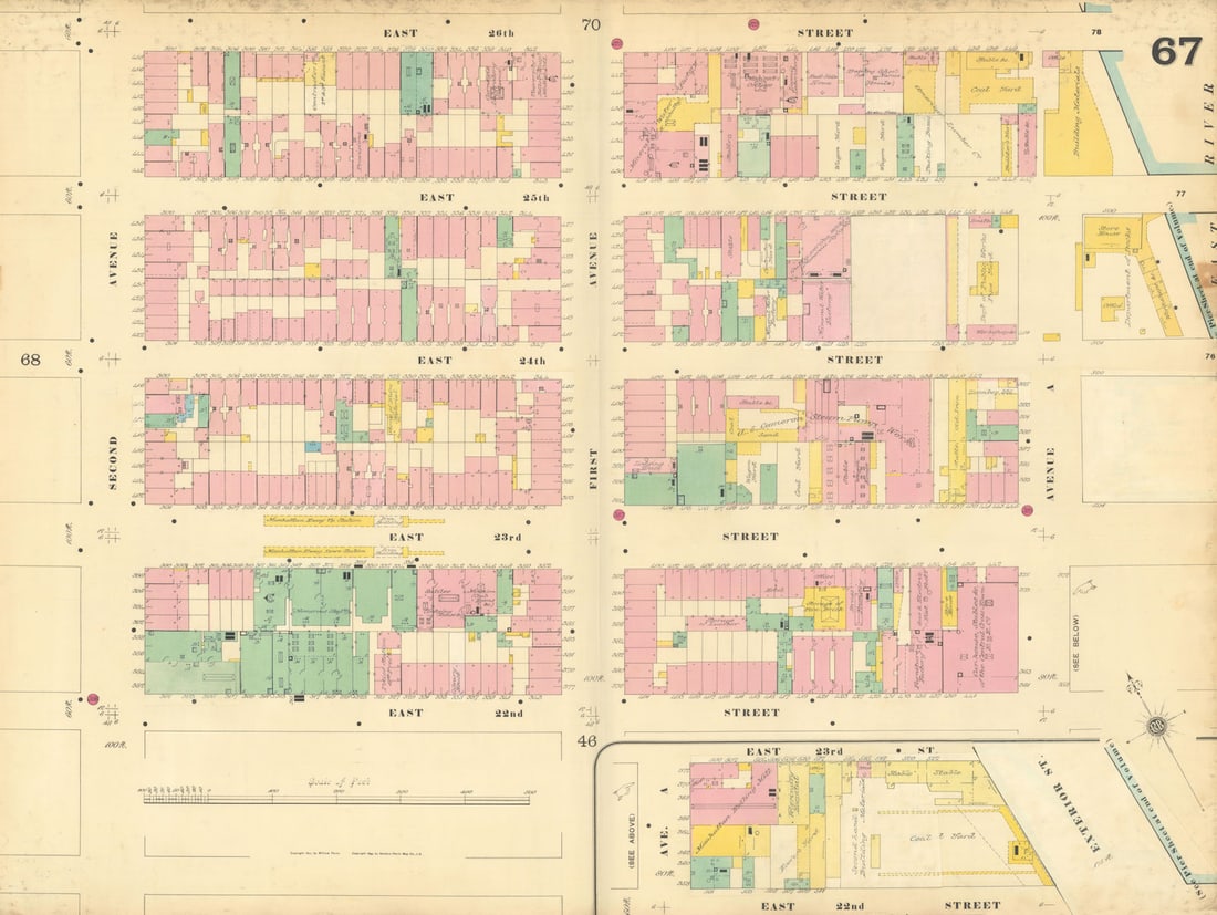 Sanborn NYC #67 Manhattan Midtown East Kips Bay Gramercy 1899 old antique map (1 of 1)