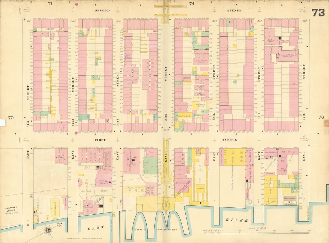 Sanborn NYC #73 Manhattan Midtown East Kips Bay Murray Hill 1899 old map (1 of 1)