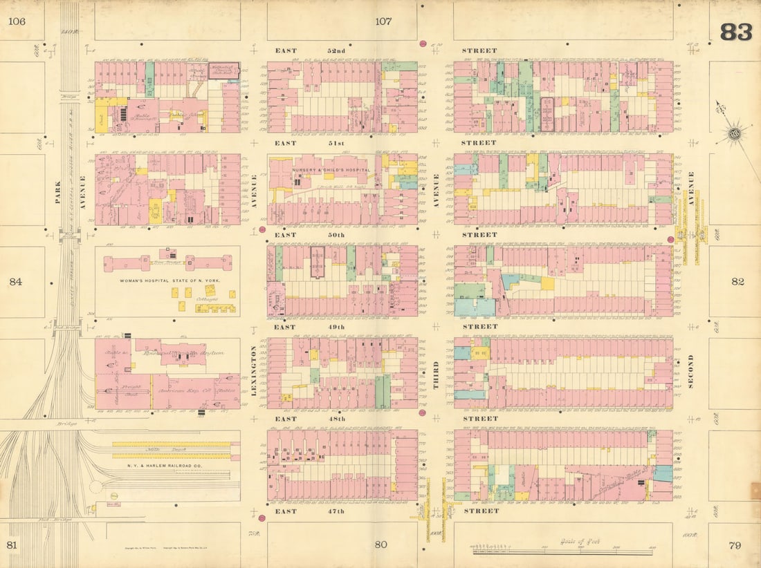 Sanborn NYC #83 Manhattan Midtown East Turtle Bay 1899 old antique map chart (1 of 1)