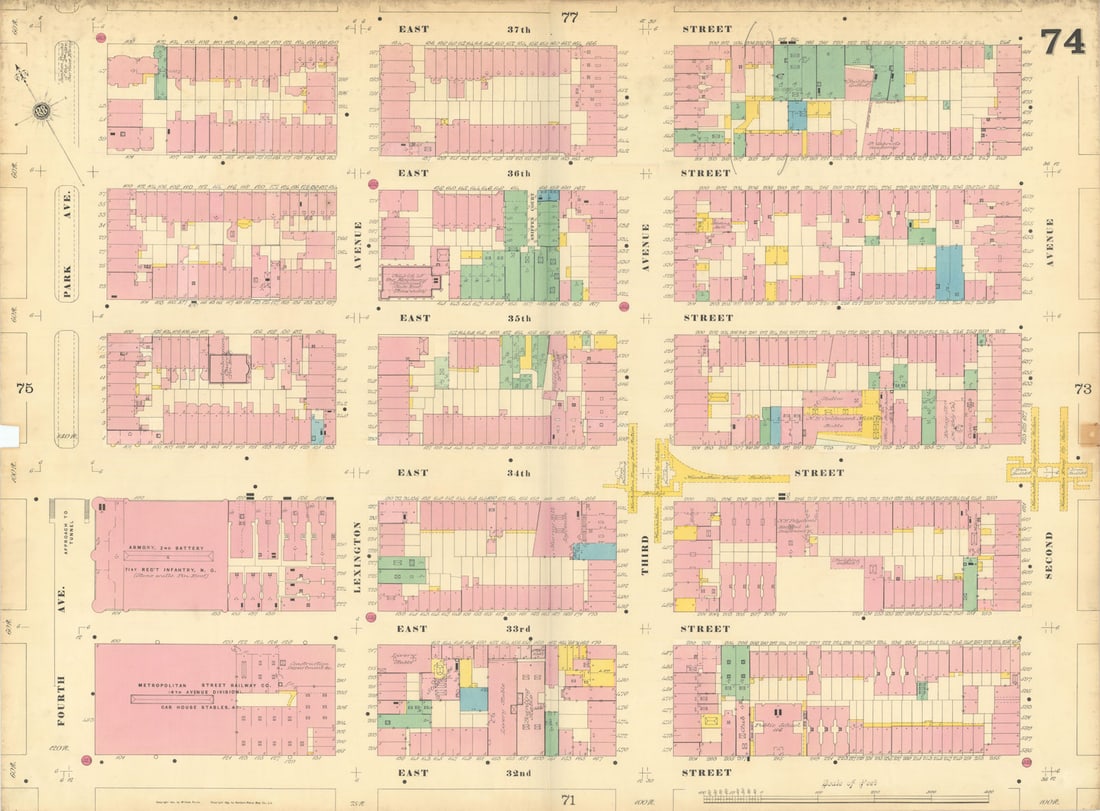 Sanborn NYC #74 Manhattan Midtown East Murray Hill Kips Bay NoMad 1899 old map (1 of 1)