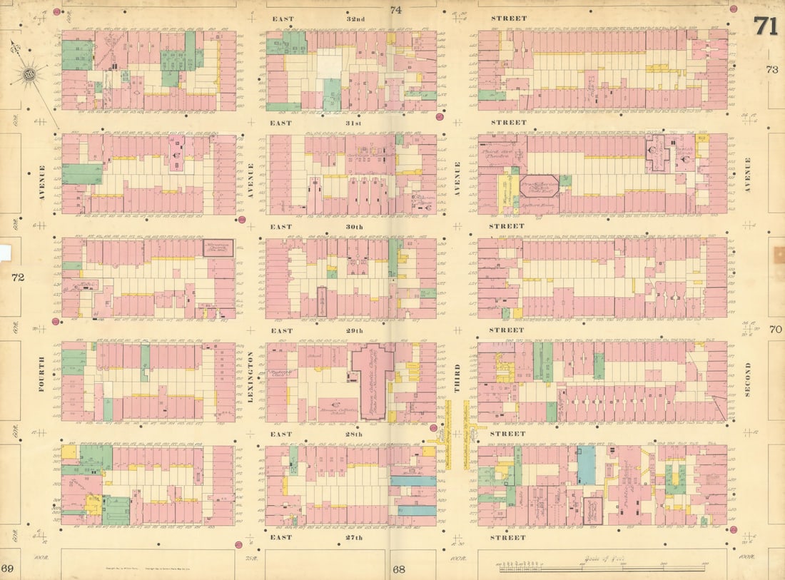 Sanborn NYC #71 Manhattan Midtown NoMad Kips Bay Rose Hill Murray Hill 1899 map (1 of 1)
