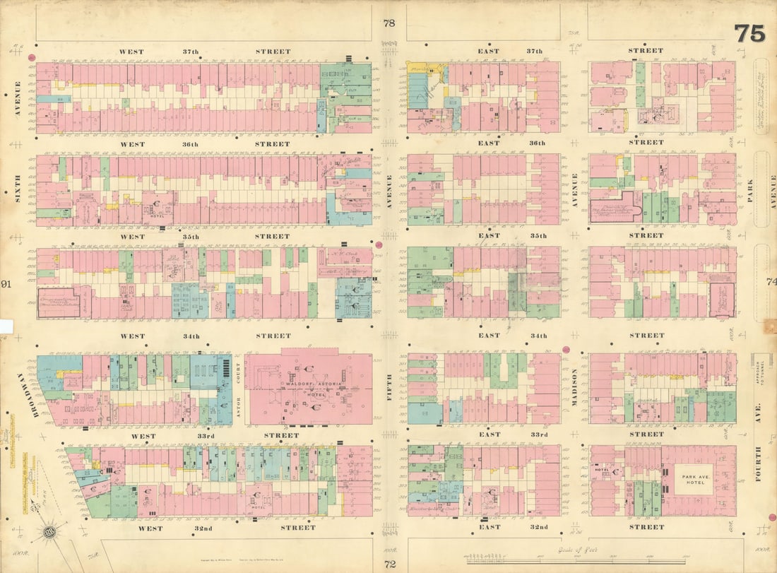 Sanborn NYC #75 Manhattan Midtown NoMad Murray Hill Garment District 1899 map (1 of 1)