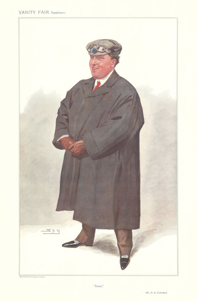 VANITY FAIR SPY CARTOON Frederic Abernethy Coleman 'Steam' USA 1907 old print (1 of 1)