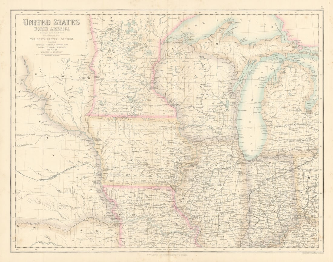 United States Midwest. Dacotah Minnesota Wisconsin Iowa. FULLARTON c1863 map: Title: United States Midwest. Dacotah Minnesota Wisconsin Iowa. FULLARTON c1863 map Description: United States of North America According to Calvin Smith & Tanner. The North Central Section. Compr