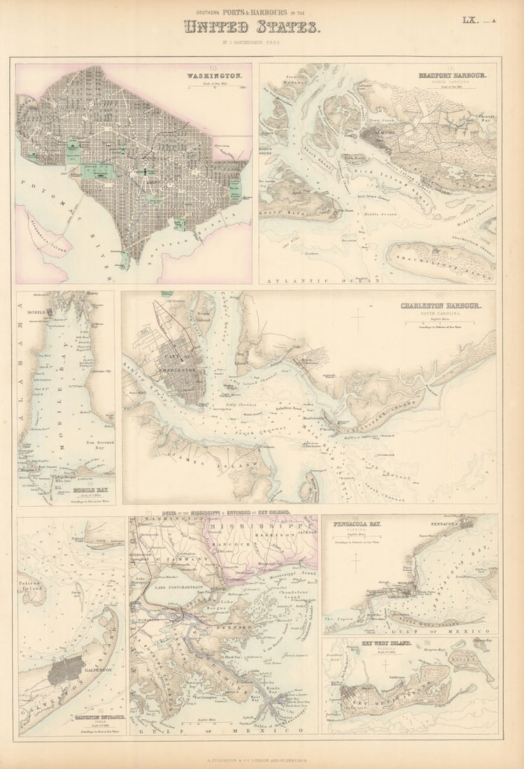 US Southern Ports & Harbours. Washington Beaufort Charleston Key West c1863 map: Title: US Southern Ports & Harbours. Washington Beaufort Charleston Key West c1863 map Description: Southern Ports & Harbours in the United States. Washington. Beaufort Harbour North Carolina.