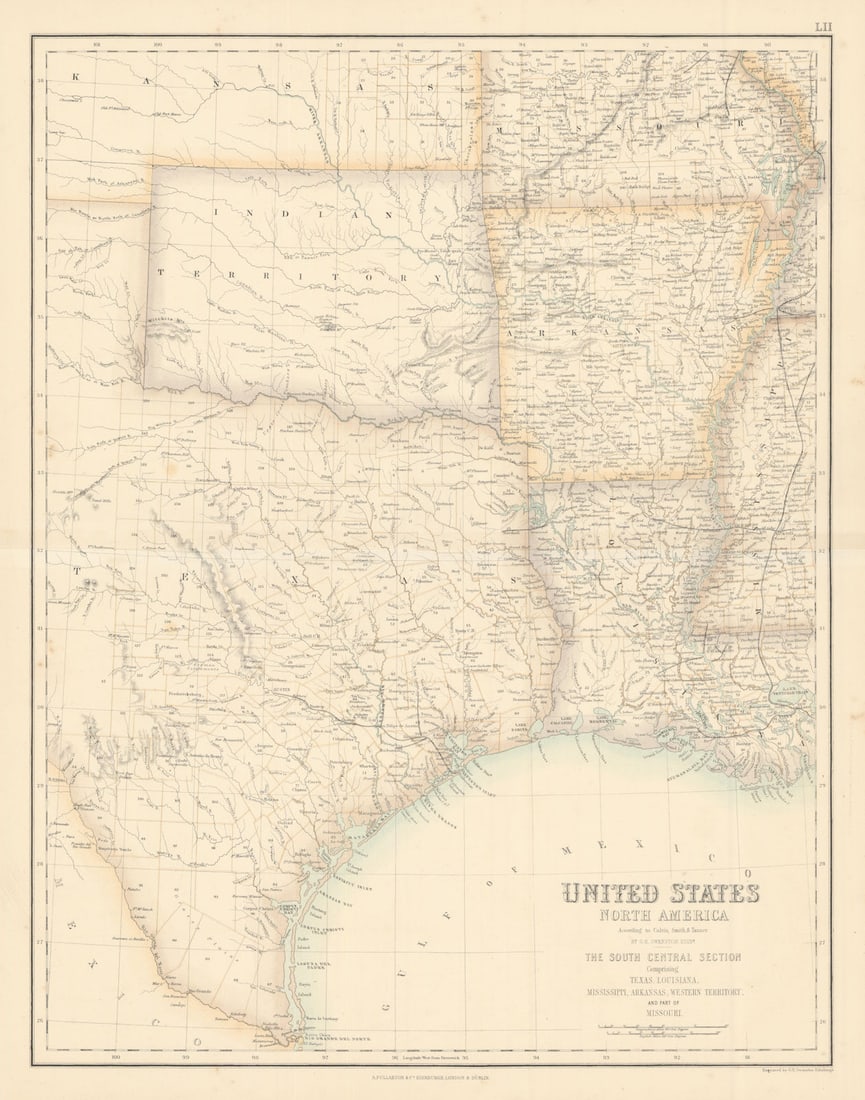 United States South Central. Texas Louisiana Arkansas Indian Territory c1863 map (1 of 1)