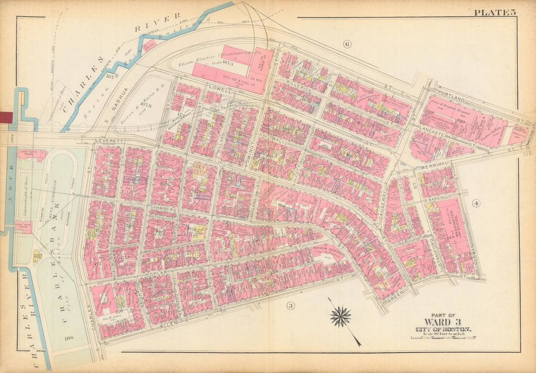 Boston #5 West End. Nashua, Leverett & Merrimac Streets. BROMLEY 1928 old map: Title: Boston #5 West End. Nashua, Leverett & Merrimac Streets. BROMLEY 1928 old map Description: Plate 5 - Part of Ward 3 - City of Boston [West End (north of Cambridge Street), Bullfinch Triangle]. 