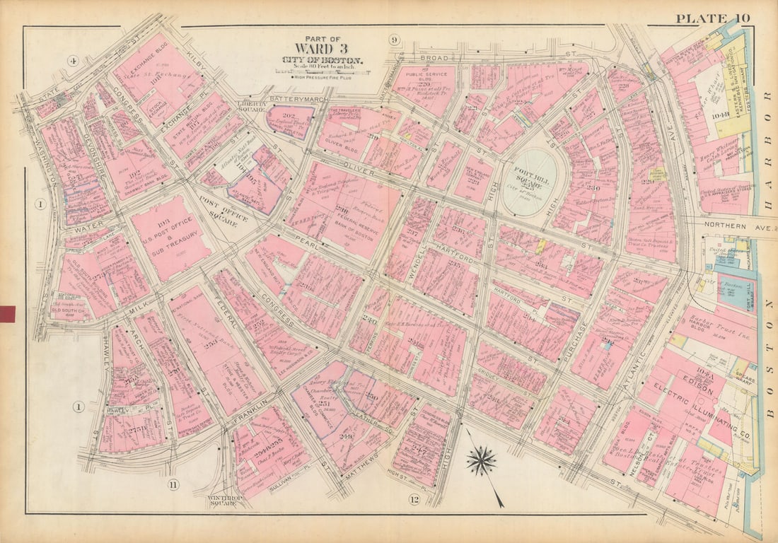 Boston #10 Downtown/Finance District/Waterfront. Post Office Sq BROMLEY 1928 map: Title: Boston #10 Downtown/Finance District/Waterfront. Post Office Sq BROMLEY 1928 map Description: Plate 10 - Part of Ward 3 - City of Boston [Downtown / Waterfront / Financial District]. This map w