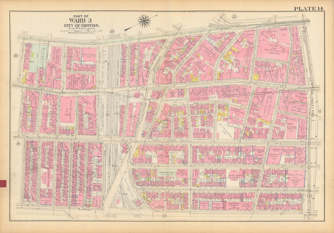 Boston #14 South End (north), Chinatown & Theatre District. BROMLEY 1928 map (1 of 1)