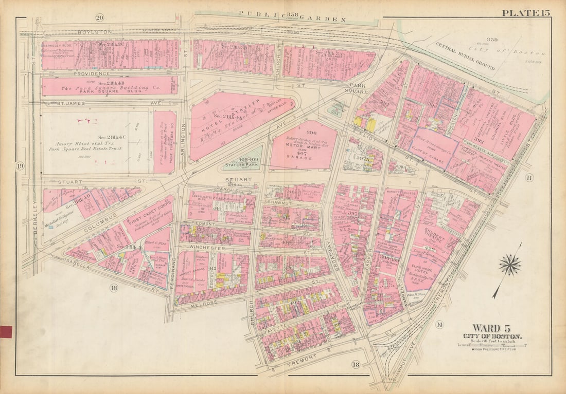 Boston #15 Bay Village, Park Square, Back Bay, Theater District BROMLEY 1928 map: Title: Boston #15 Bay Village, Park Square, Back Bay, Theater District BROMLEY 1928 map Description: Plate 15 - Ward 5 - City of Boston [Bay Village, Park Square, Back Bay (east edge), Theater Distric