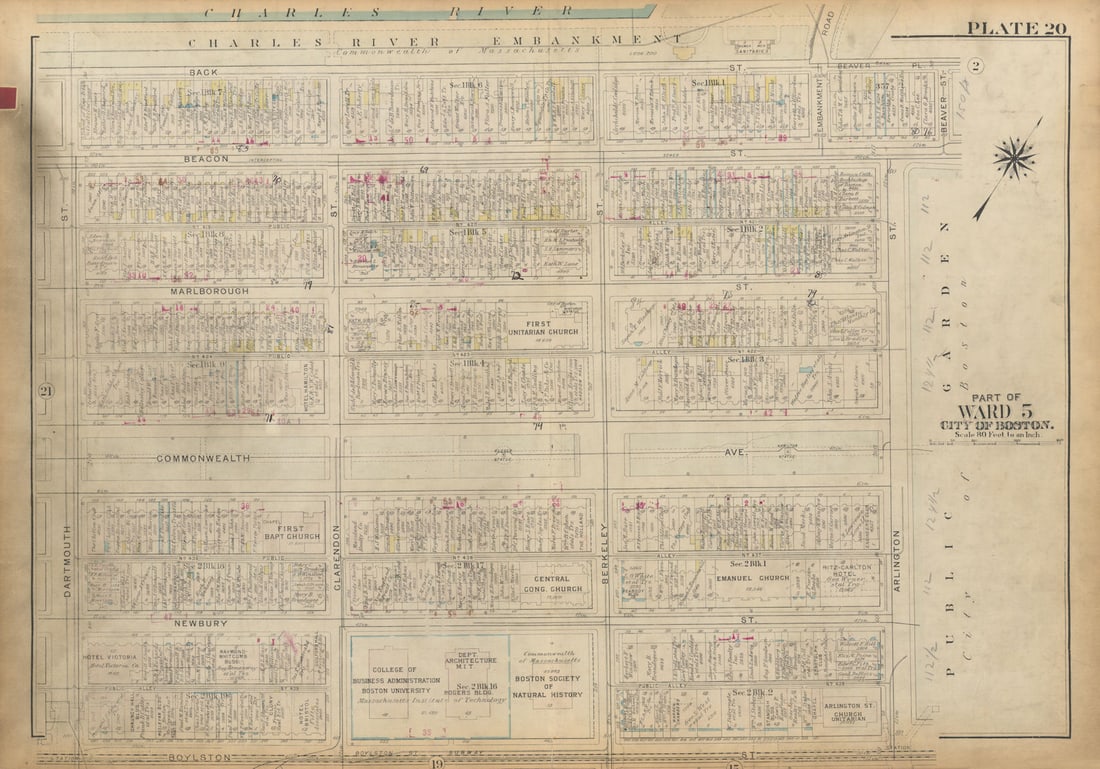 Boston #20 Back Bay. Arlington–Dartmouth/Natural History Museum BROMLEY 1928 map: Title: Boston #20 Back Bay. Arlington–Dartmouth/Natural History Museum BROMLEY 1928 map Description: Plate 20 - Part of Ward 5 - City of Boston [Back Bay (Arlington–Dartmouth Streets, Comm