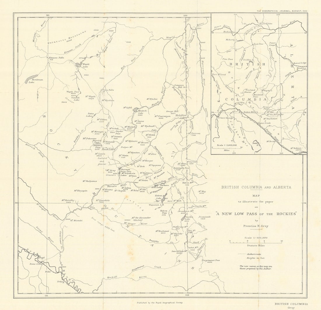 A new low pass of the Rockies British Columbia & Alberta. Gray/RGS 1932 map (1 of 1)
