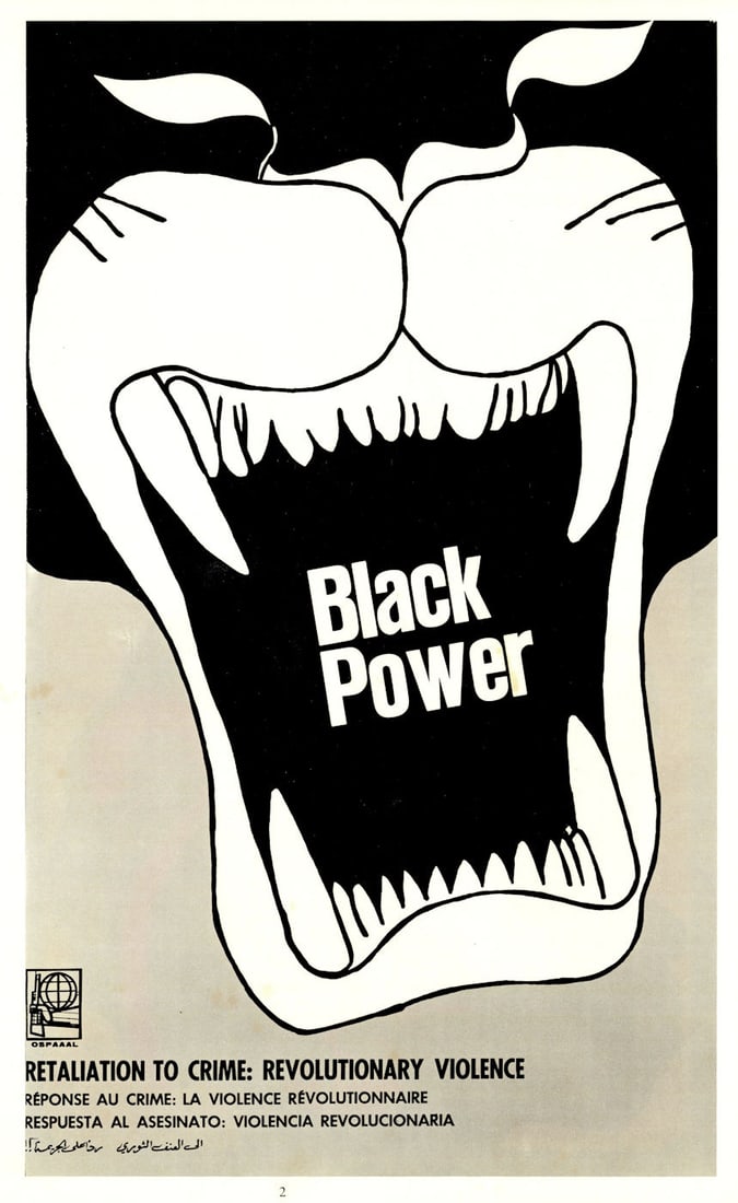 Black Power. Retaliation to Crime: Revolutionary Violence. Cuban poster c1968: Title: Black Power. Retaliation to Crime: Revolutionary Violence. Cuban poster c1968 Description: Black Power / Retaliation to Crime: Revolutionary Violence'. A large folio-sized colour offset reprint