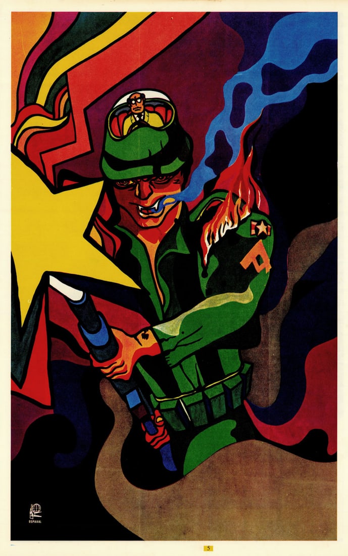 Untitled burning American Imperialist GI. OSPAAAL Cuban propaganda poster c1968 (1 of 1)