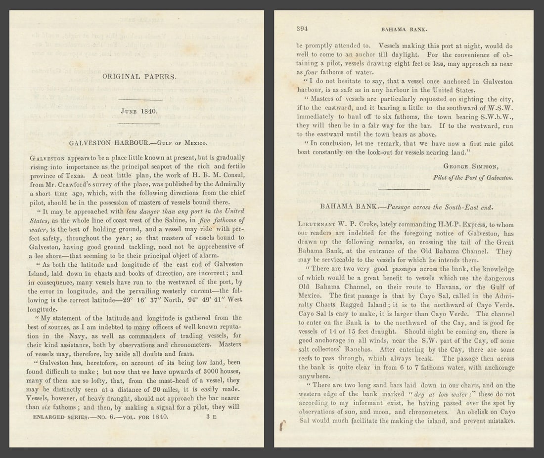 Promotion of "little known" Galveston Harbour, Texas Republic—Nautical Mag 1840 (1 of 1)