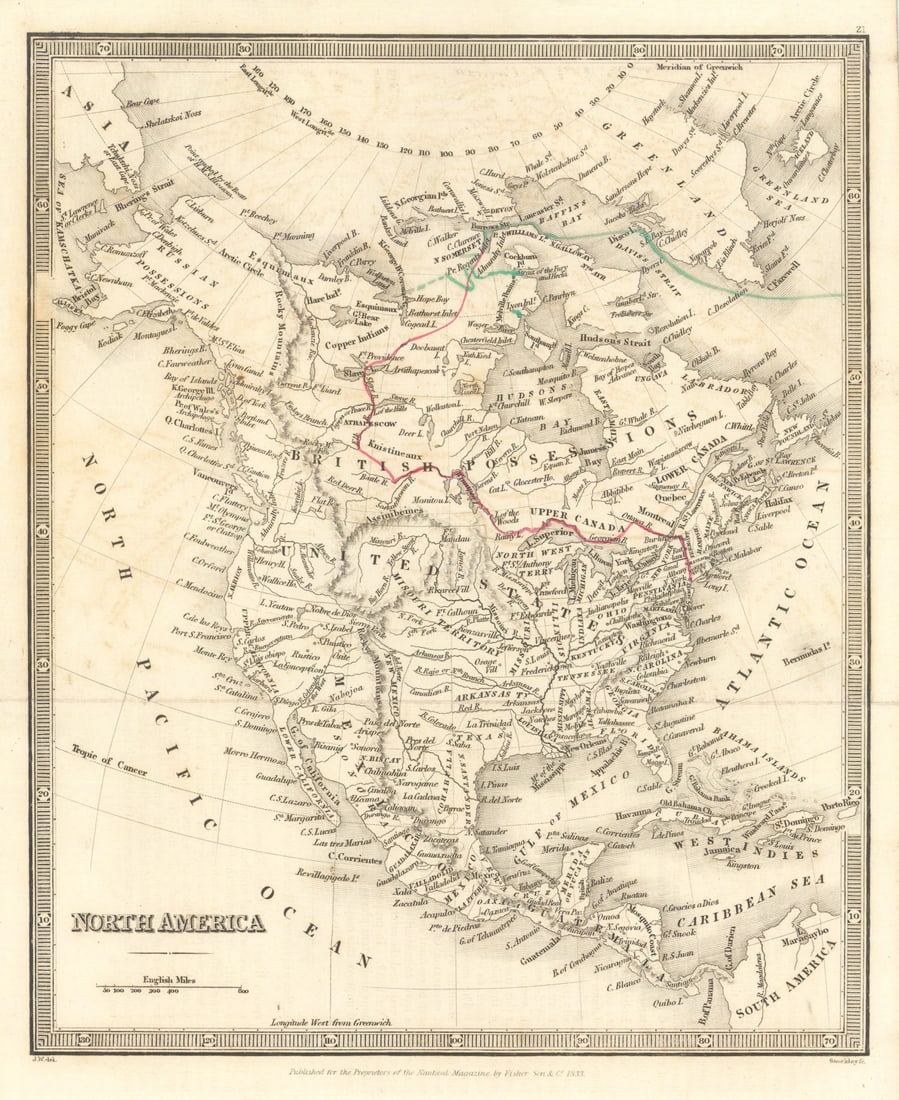 North America — Ross's 2nd Arctic Expedition & Back's route to find him 1833 map (1 of 1)
