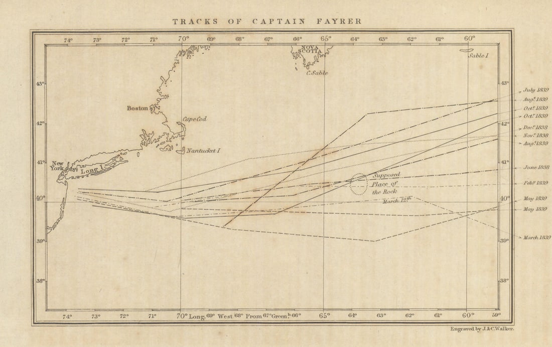 SS Liverpool tracks — Capt Fayrer—The first 2-funnel Atlantic crossing 1847 map (1 of 1)