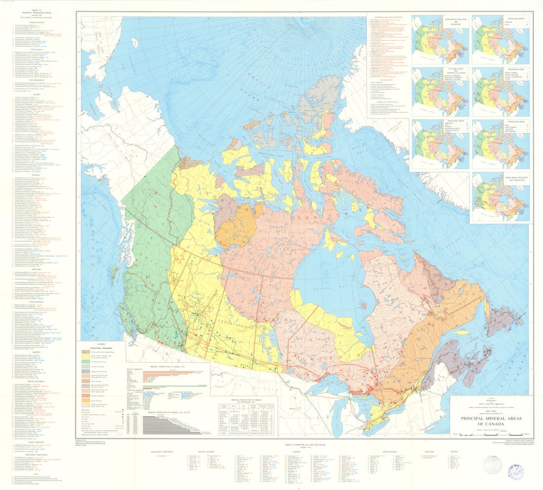 Principal Mineral Areas of Canada—900A—Geological Survey of Canada 1972 map (1 of 1)