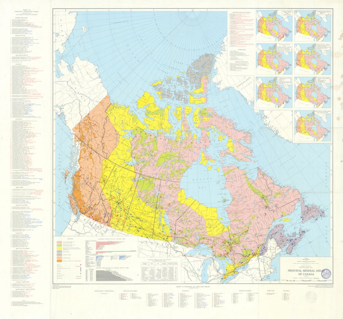 Principal Mineral Areas of Canada—900A—Geological Survey of Canada 1970 map (1 of 1)