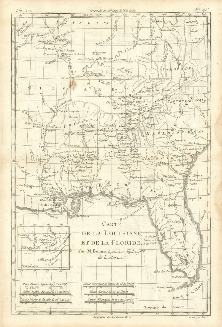 Carte de la Louisiane et de la Floride. SE USA Florida. BONNE 1780 old map (1 of 1)