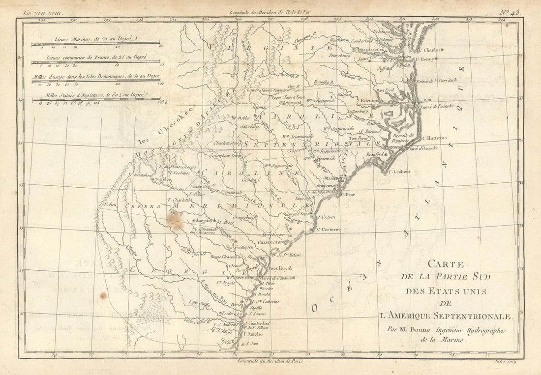 Partie Sud des Etats Unis de l'Amérique Septentrionale. Carolinas BONNE 1780 map (1 of 1)