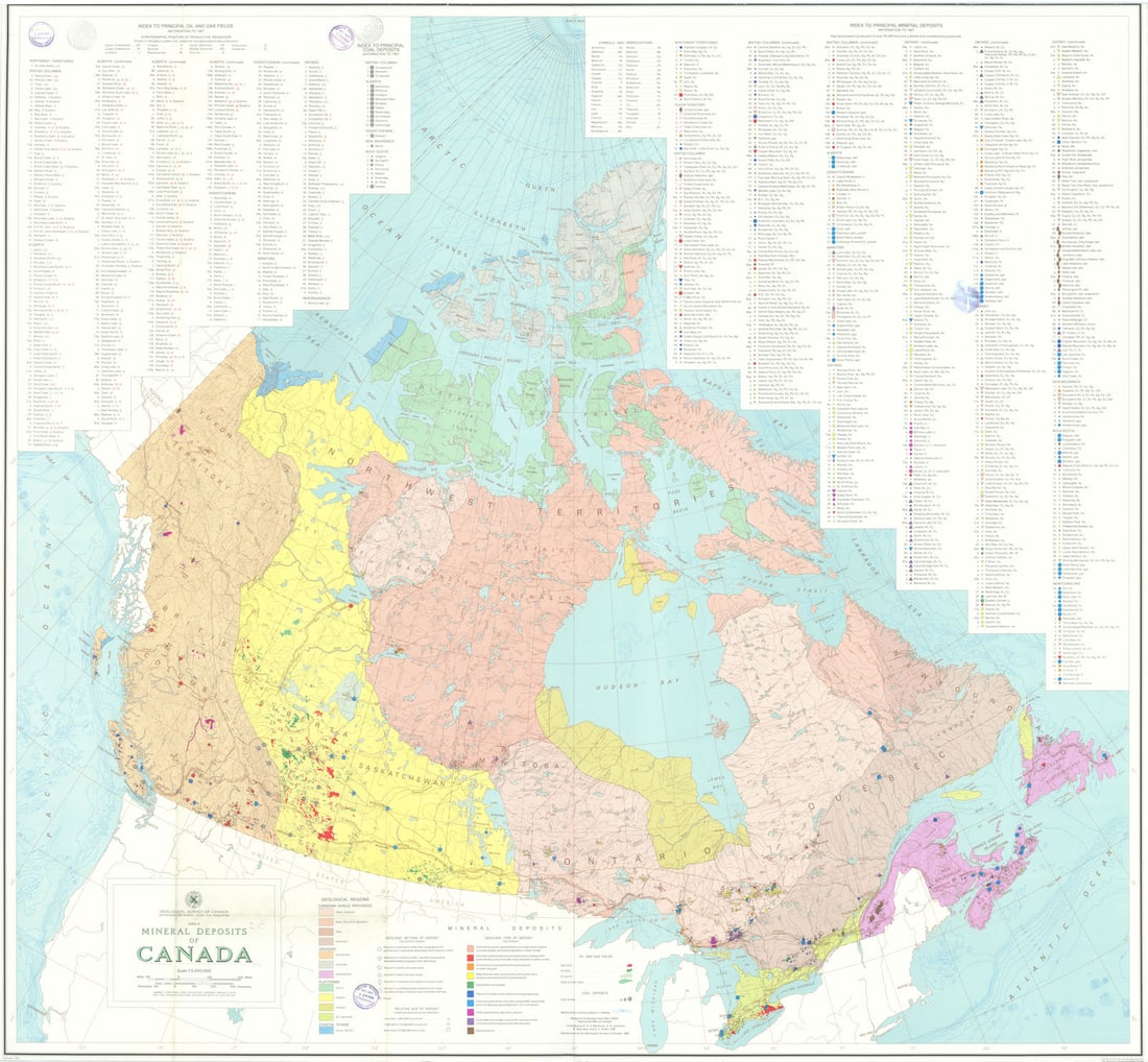 Mineral deposits of Canada—1252A—Geological Survey—Whitmore/Johnston 1969 map (1 of 1)