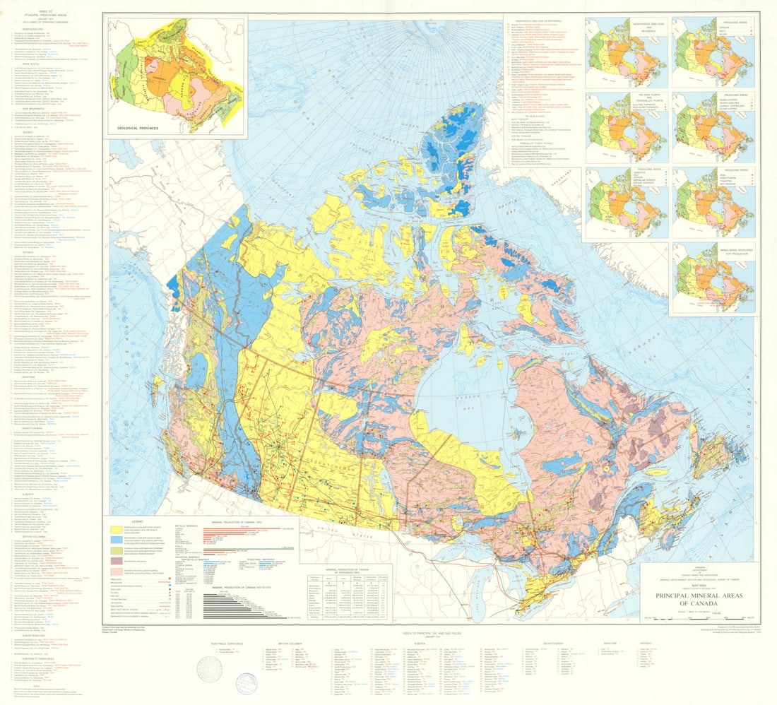 Principal Mineral Areas of Canada—900A—Geological Survey of Canada 1974 map (1 of 1)