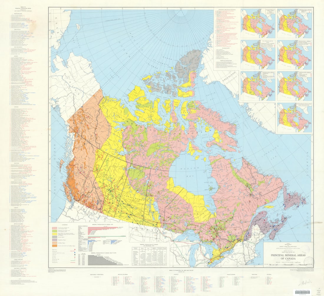 Principal Mineral Areas of Canada—900A—Geological Survey of Canada 1971 map (1 of 1)
