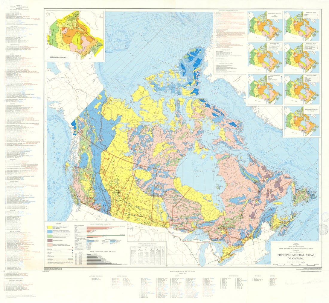 Principal Mineral Areas of Canada—900A—Geological Survey of Canada 1975 map (1 of 1)