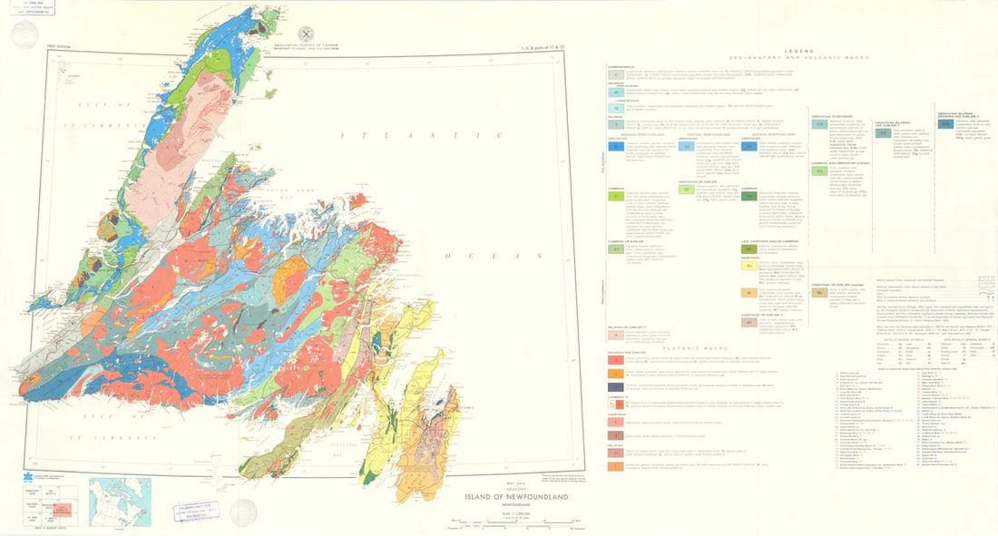 Geology — Island of Newfoundland — 1231A — Geological Survey of Canada 1967 map (1 of 1)