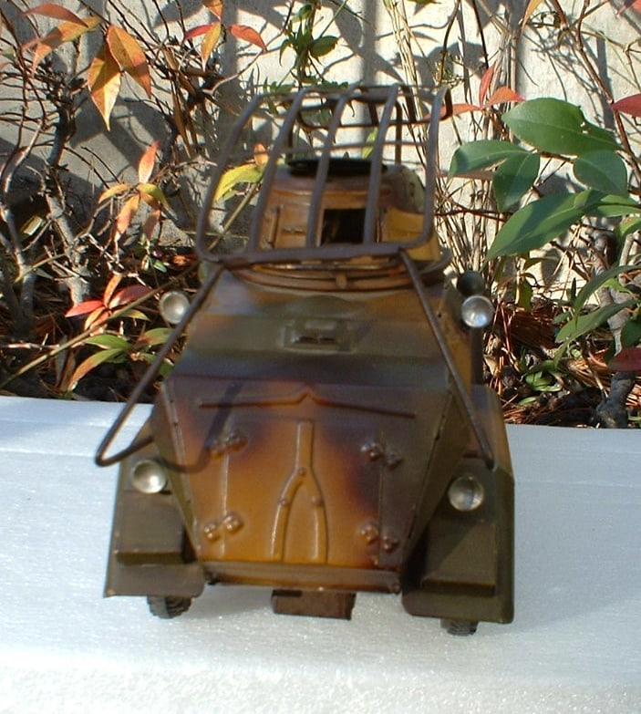 1937 Lineol "Panzerspahwagen" 1210, windup motor,six-wheeled military truck, the turret swings - 4