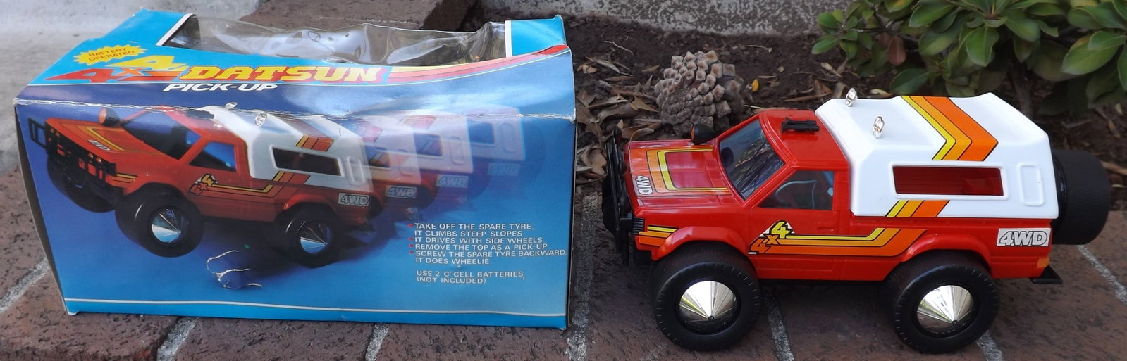 Datsun 4x4, all wheel drive (all 4 wheels are powered, this is very rare), Made in Thailand, BO,: Datsun 4x4, all wheel drive (all 4 wheels are powered, this is very rare), Made in Thailand, BO, fully operational,OB, c10,. Reserve: $55.00 Shipping: Domestic: Flat rate of $25.00 to anywhere within