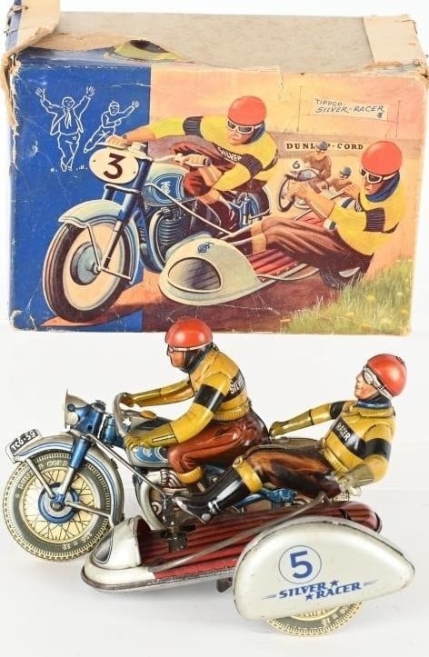 Tippco motorcycle Silver Racer (Made in Germany), c10, with original box , When wound up, the wheel - 2