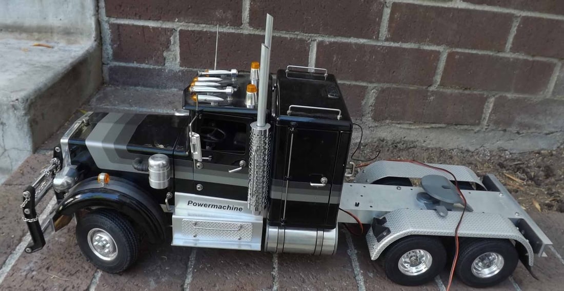 Wedico 1:14 tractor with gas tank, Made in Germany (1998-9), completely wired for sped control,: Wedico 1:14 tractor with gas tank, Made in Germany (1998 9), completely wired for sped control, headlights, brake lights and hor (need to add speaker), with Buehler motor, realistic transaxle,
