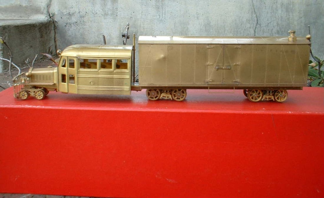 HO scale, LMB KMT (made in Japan) all brass RGS Galloping Goose three truck freight in original - 3