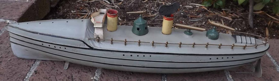 Carette torpedo boat, made in Germany in the 1930s, large windup (40 cm, 16 in) , fully functional, - 2