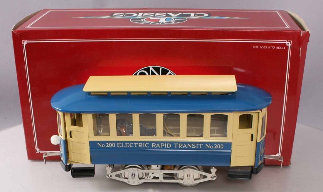 Lionel printed tinplate O gauge three rail tramway set 200 (motorized leading car),201(unmotorized: Lionel printed tinplate O gauge three rail tramway set 200 (motorized leading car),201(unmotorized trailer) , fully functional, c10. Reserve: $540.00 Shipping: Domestic: Flat rate of $45.00 to