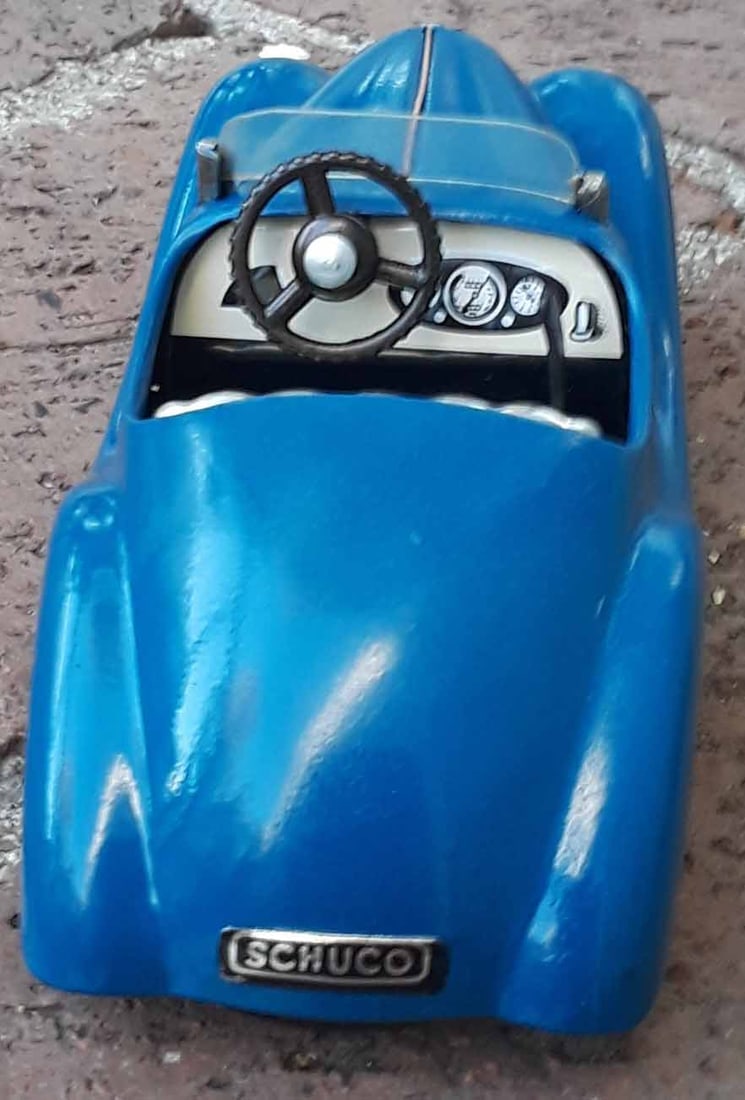 Schuco Akustico Roadster (made in Germany), BMW 328 car, c10, two windup motors, one for horn and - 4