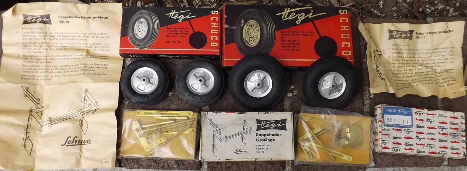 Schuco Hegi parts for aircraft/ship model, Made in Germany,two sets of balloon tires , one complete (1 of 1)