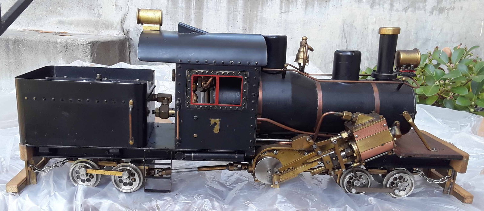 Climax live steam locomotive , Made in Germany , steel and brass construction, butane fired, has - 2