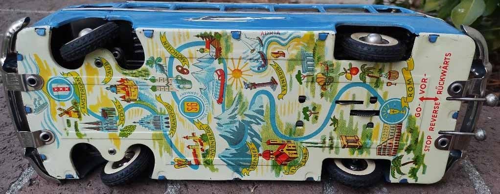 Tippco (made in Germany) "Reisebus" ("Sightseeing" bus), windup motor with separate brake and - 5