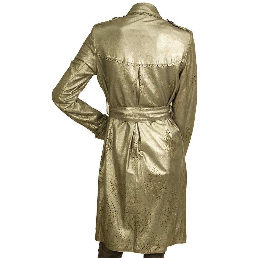 Emilio Pucci silver perforated lambskin belted robe manteau coat size 6, IT 40 - 2