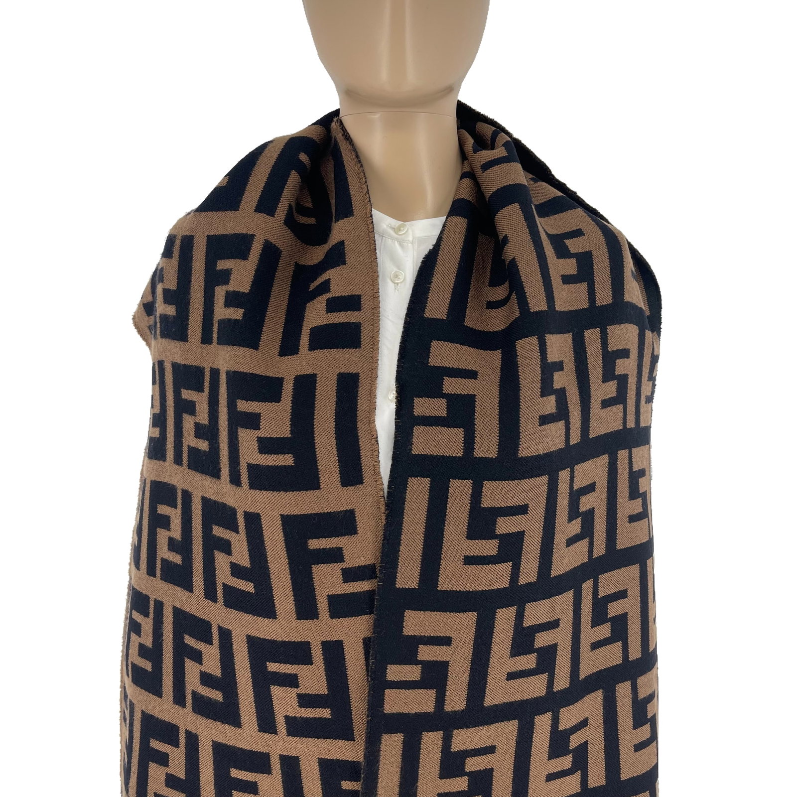 Fendi Brown Printed 95% Wool 5% Silk Scarf - 2