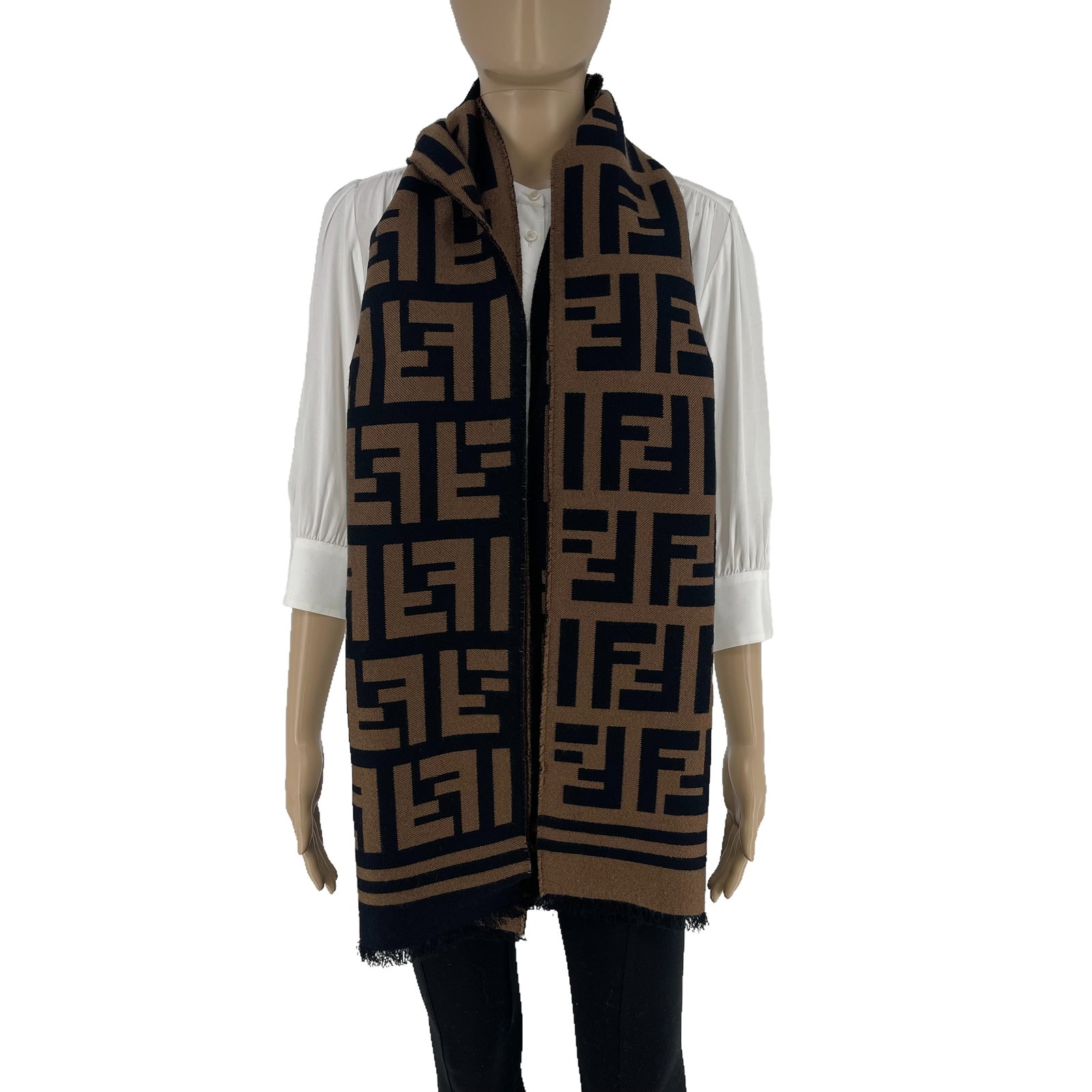 Fendi Brown Printed 95% Wool 5% Silk Scarf - 3