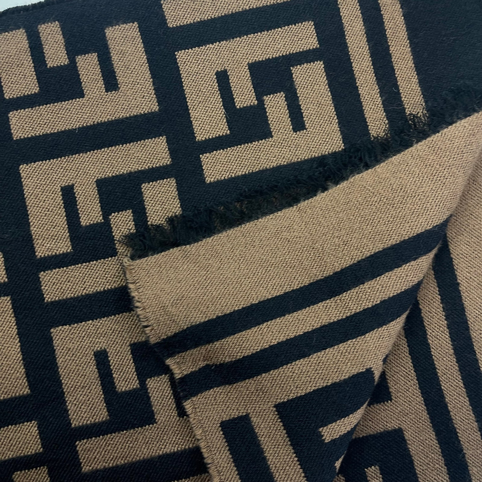 Fendi Brown Printed 95% Wool 5% Silk Scarf - 5