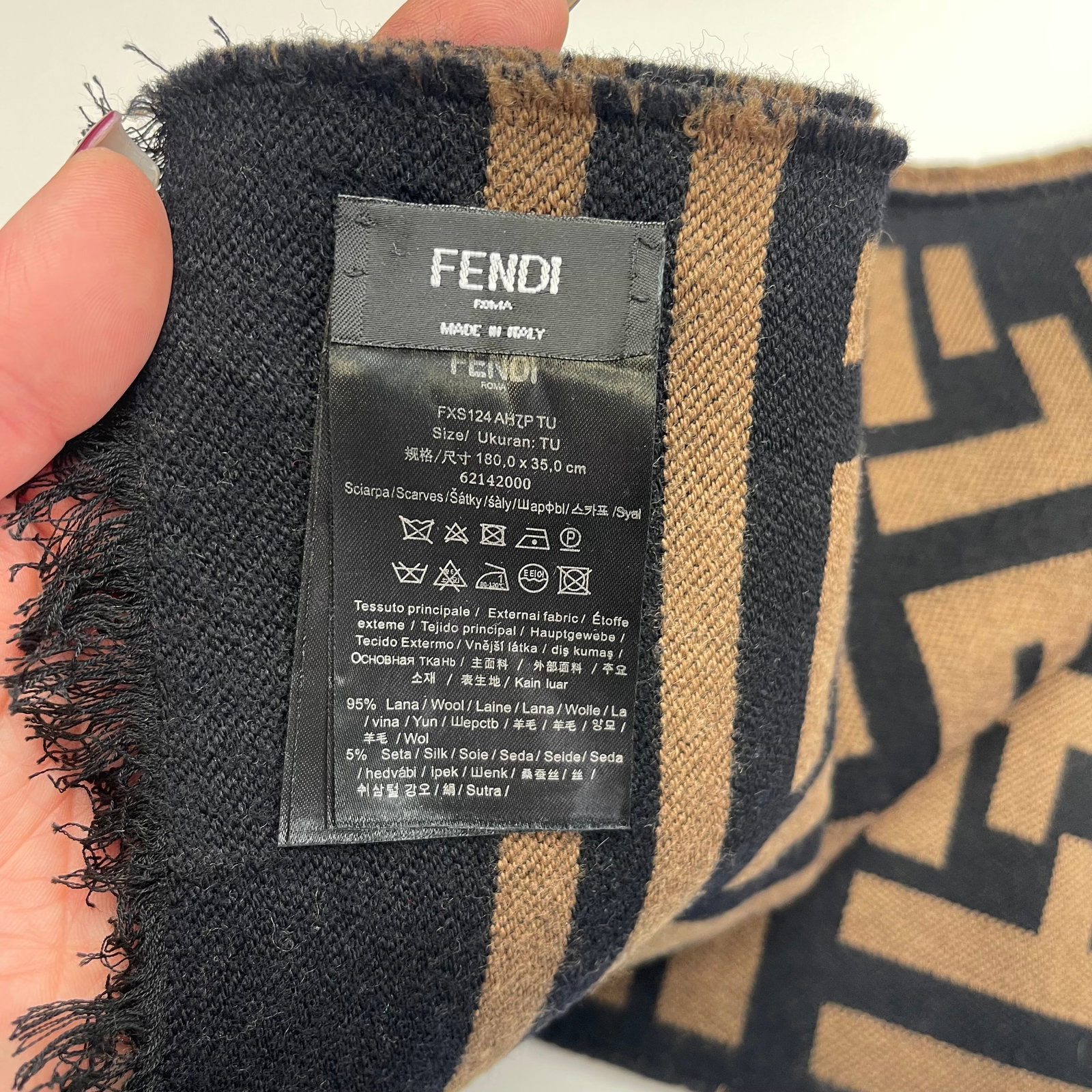 Fendi Brown Printed 95% Wool 5% Silk Scarf - 6