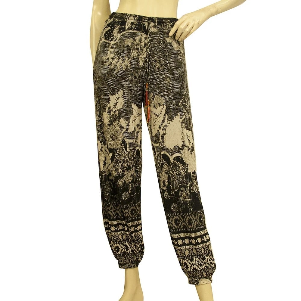 Fuzzi Black & Beige Floral Elastic Waist & Cuffs Summer Trousers size S: Title:Fuzzi Black & Beige Floral Elastic Waist & Cuffs Summer Trousers size S Description:Fuzzi Black & Beige Floral Elastic Waist & Cuffs Summer Trousers size S Looking for a pair of comfortable and 