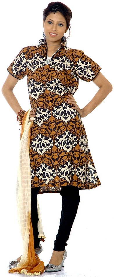 Mustard and Black Printed Suit Fabric (1 of 1)
