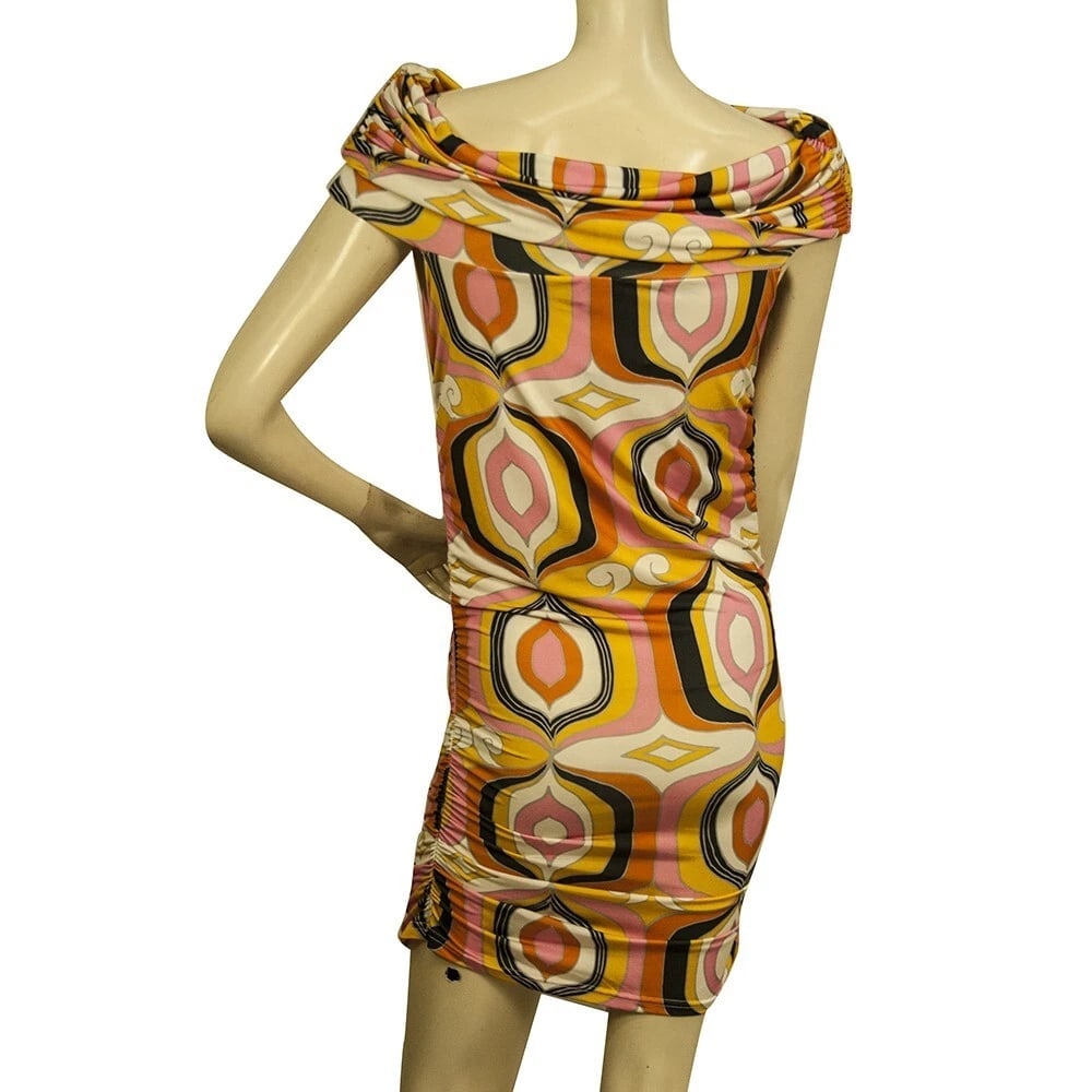Matthew Multicolor Printed Off Shoulders Draped mini Bodycon Dress size 2 - 2